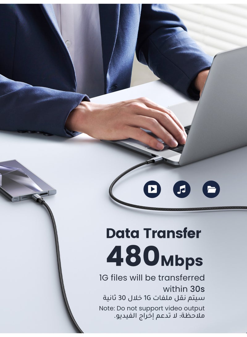 يو جرين باكيت كابلين USB-C بطول 1 متر، كابل مضفّر شحن سريع 100W Power Delivery PD، من Type-C إلى Type-C، متوافق مع آيفون 17 و16 برو ماكس، آيباد ميني 6، ماك بوك برو وآير M1-M3، سامسونج S25 وS24 ألترا، و لينوفو - Image 5